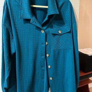 Button-Down Textured Shirt - Teal Blue